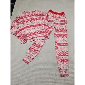 Victorias Secret Pink Pajama Set Womens XS Pants Medium Top Christmas Pajama